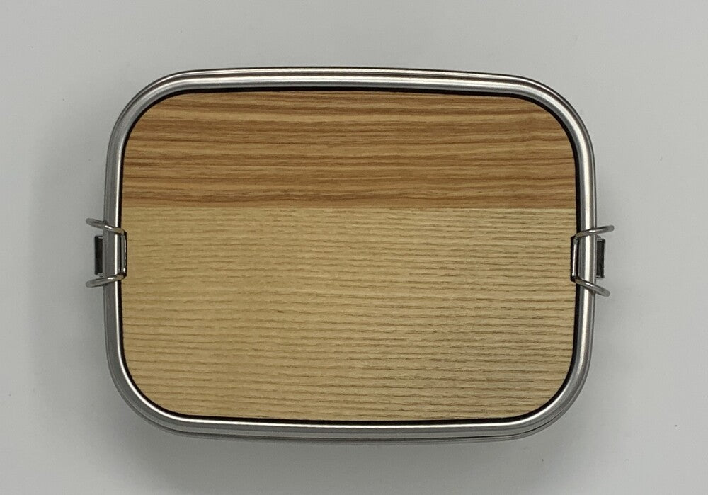 Edelstahl Jausenbox mit Holzschneidebrett in Esche
