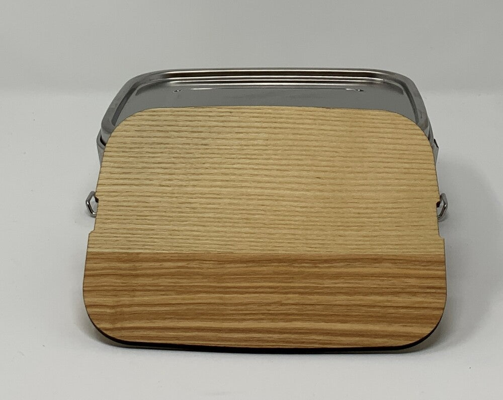 Edelstahl Jausenbox mit Holzschneidebrett in Esche