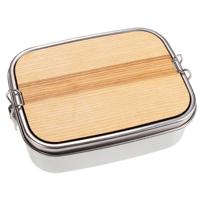 Edelstahl Jausenbox mit Holzschneidebrett in Esche