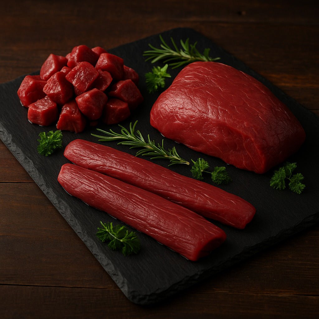 Wildfleischpaket Gamswild 3kg – Faschiertes, Gulasch, Braten, Rücken & Filet | Kumitzberg - Kumitzberg.at